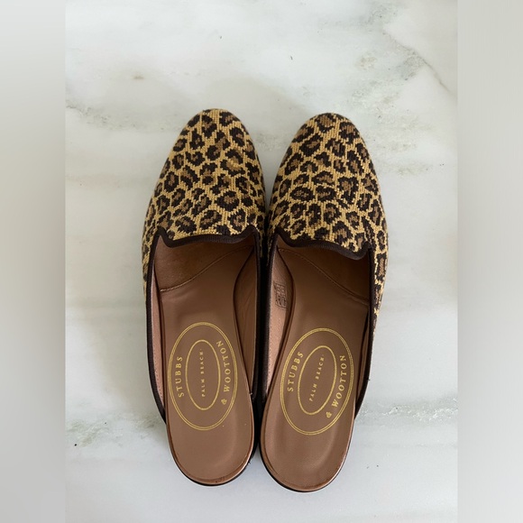 Stubbs & Wootton needlepoint leopard print Jane mules with box - Picture 4 of 12